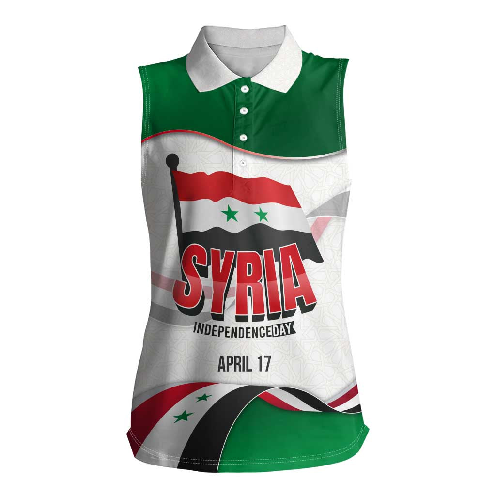 Syria Independence Day Women Sleeveless Polo Shirt with National Flag and Emblem