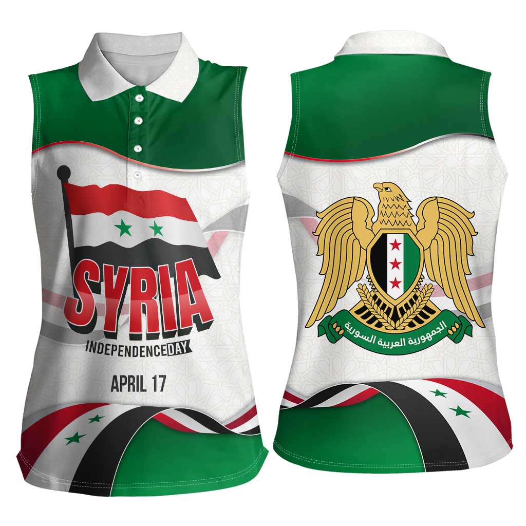 Syria Independence Day Women Sleeveless Polo Shirt with National Flag and Emblem