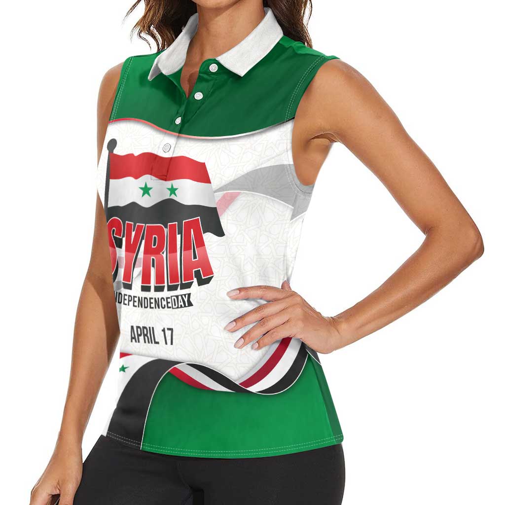 Syria Independence Day Women Sleeveless Polo Shirt with National Flag and Emblem