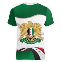 Syria Independence Day Women V-Neck T-Shirt with National Flag and Emblem
