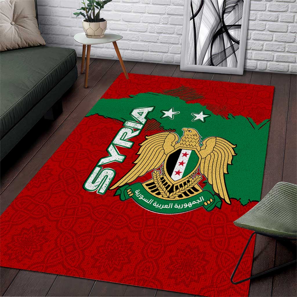 Syria National Emblem Area Rug with Map and Flag Pattern