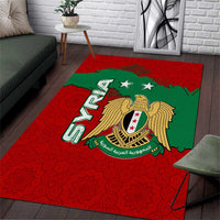 Syria National Emblem Area Rug with Map and Flag Pattern