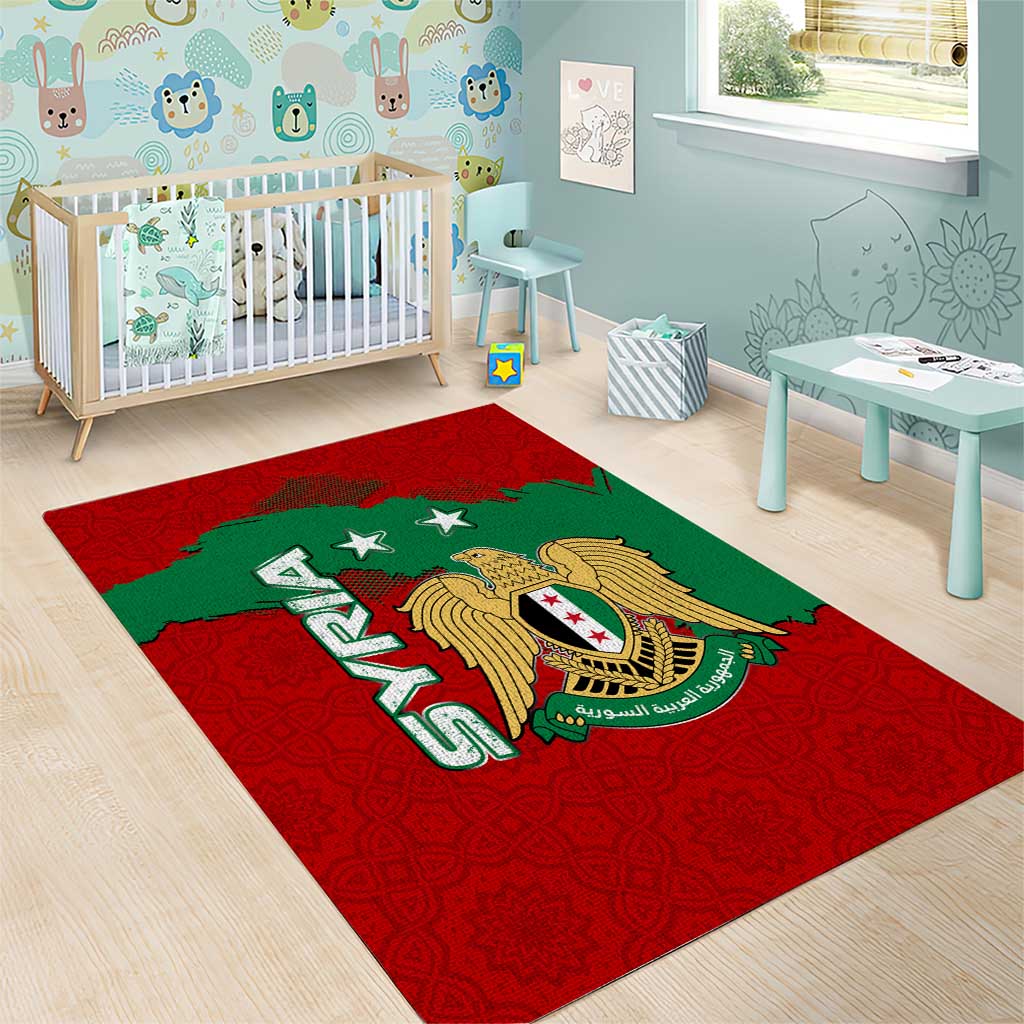 Syria National Emblem Area Rug with Map and Flag Pattern