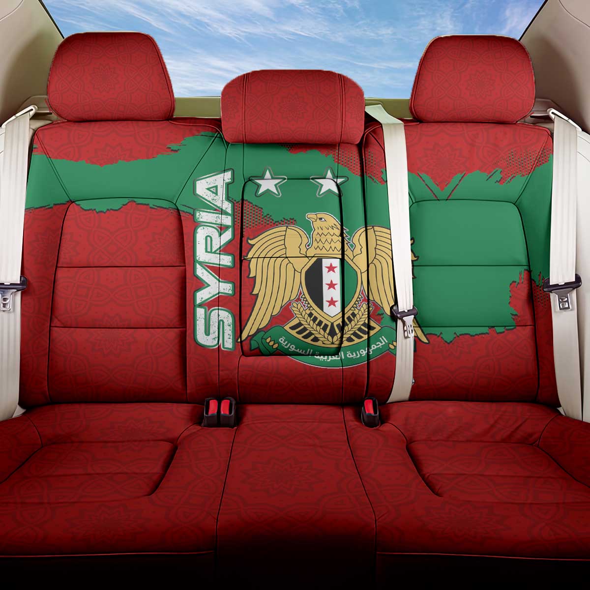 Syria National Emblem Back Car Seat Cover with Map and Flag Pattern