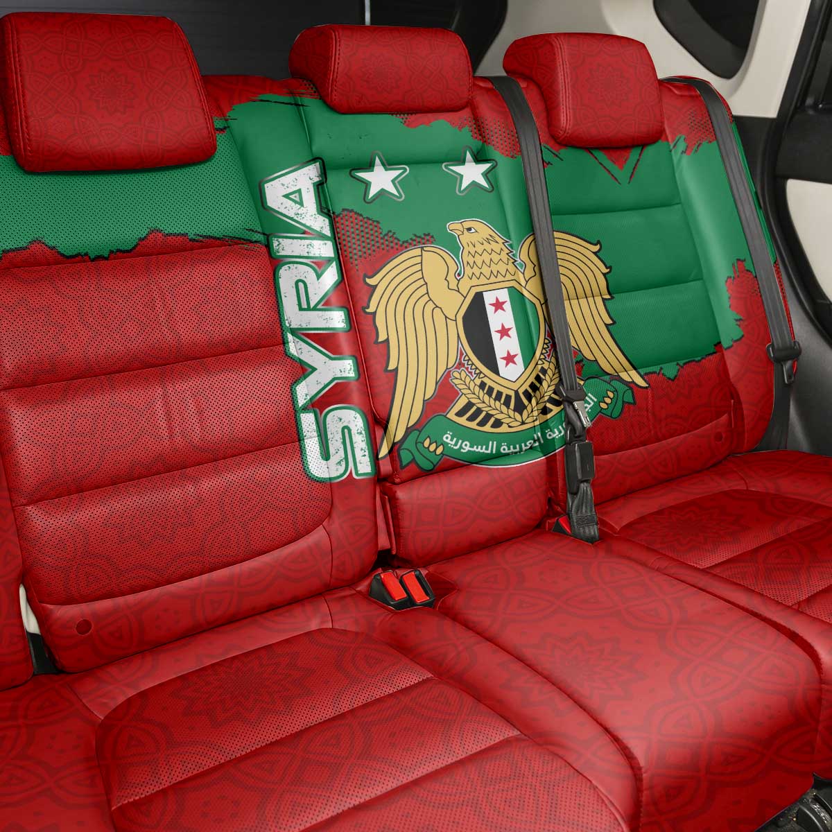 Syria National Emblem Back Car Seat Cover with Map and Flag Pattern