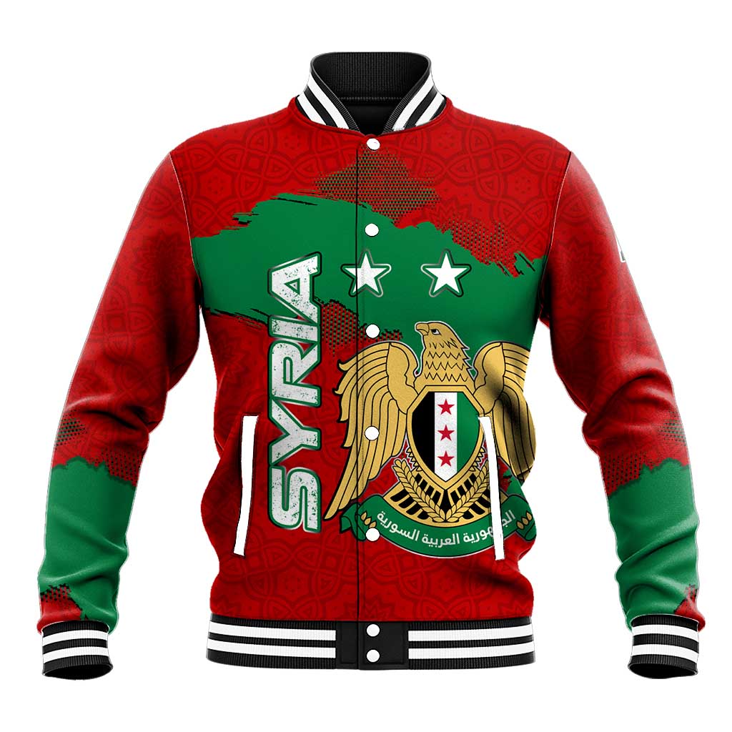 Syria National Emblem Baseball Jacket with Map and Flag Pattern
