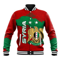 Syria National Emblem Baseball Jacket with Map and Flag Pattern