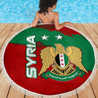 Syria National Emblem Beach Blanket with Map and Flag Pattern