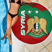 Syria National Emblem Beach Blanket with Map and Flag Pattern
