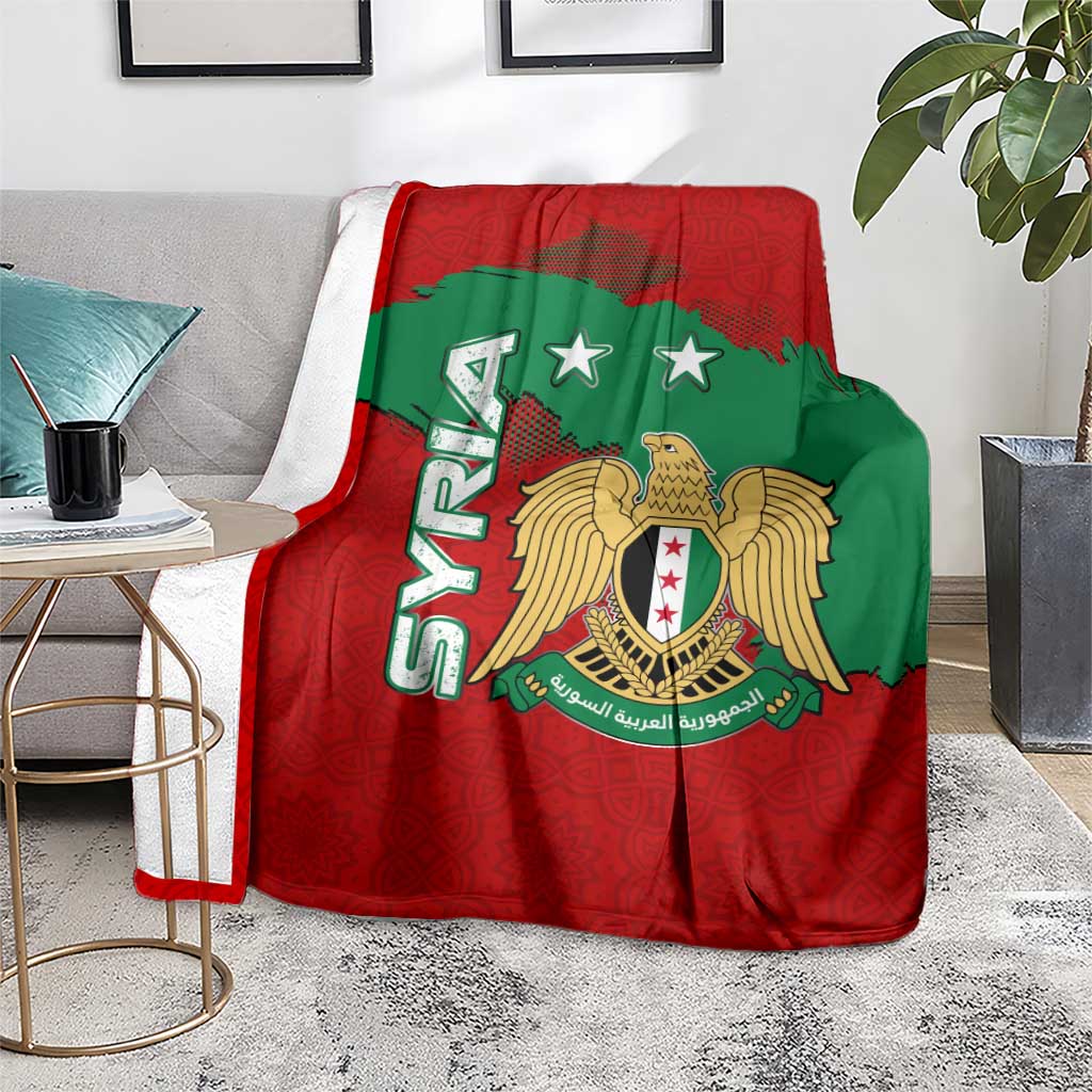 Syria National Emblem Blanket with Map and Flag Pattern