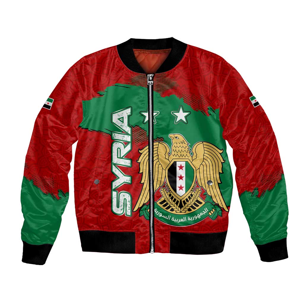 Syria National Emblem Bomber Jacket with Map and Flag Pattern