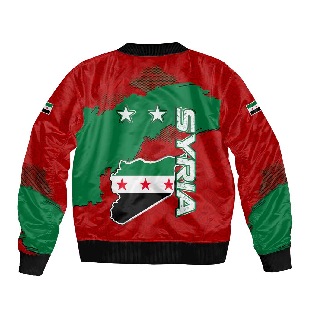 Syria National Emblem Bomber Jacket with Map and Flag Pattern