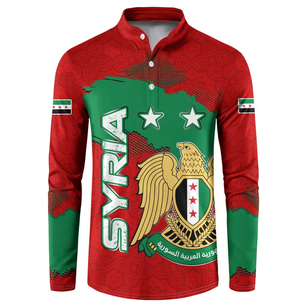 Syria National Emblem Button Sweatshirt with Map and Flag Pattern