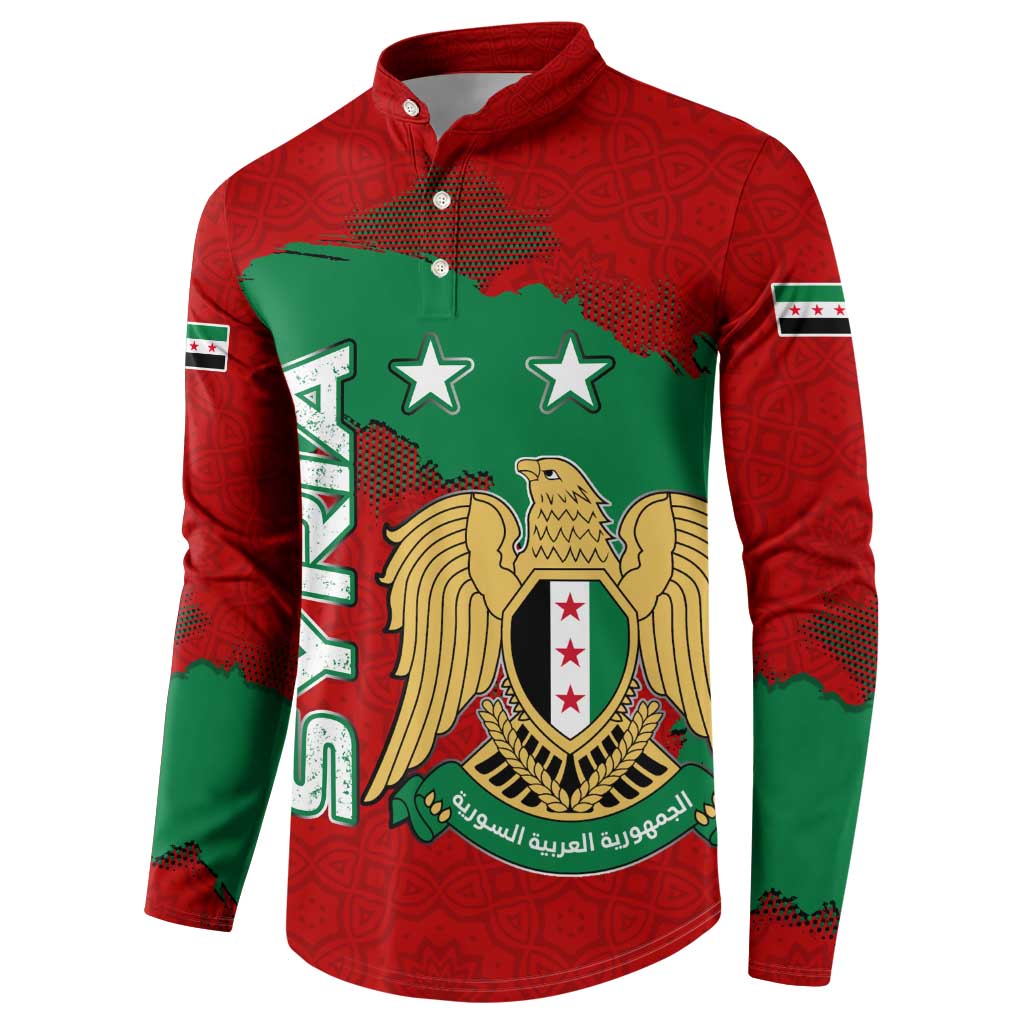 Syria National Emblem Button Sweatshirt with Map and Flag Pattern