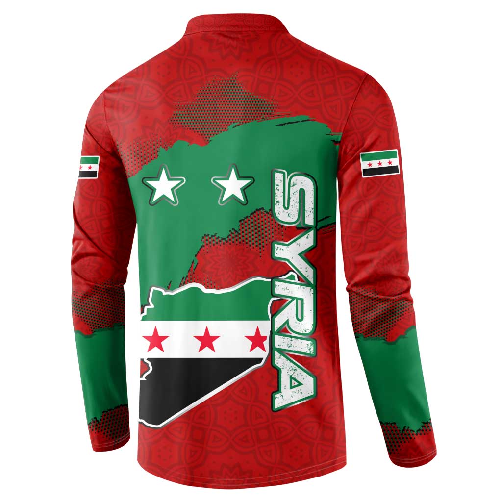 Syria National Emblem Button Sweatshirt with Map and Flag Pattern