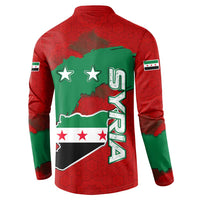 Syria National Emblem Button Sweatshirt with Map and Flag Pattern