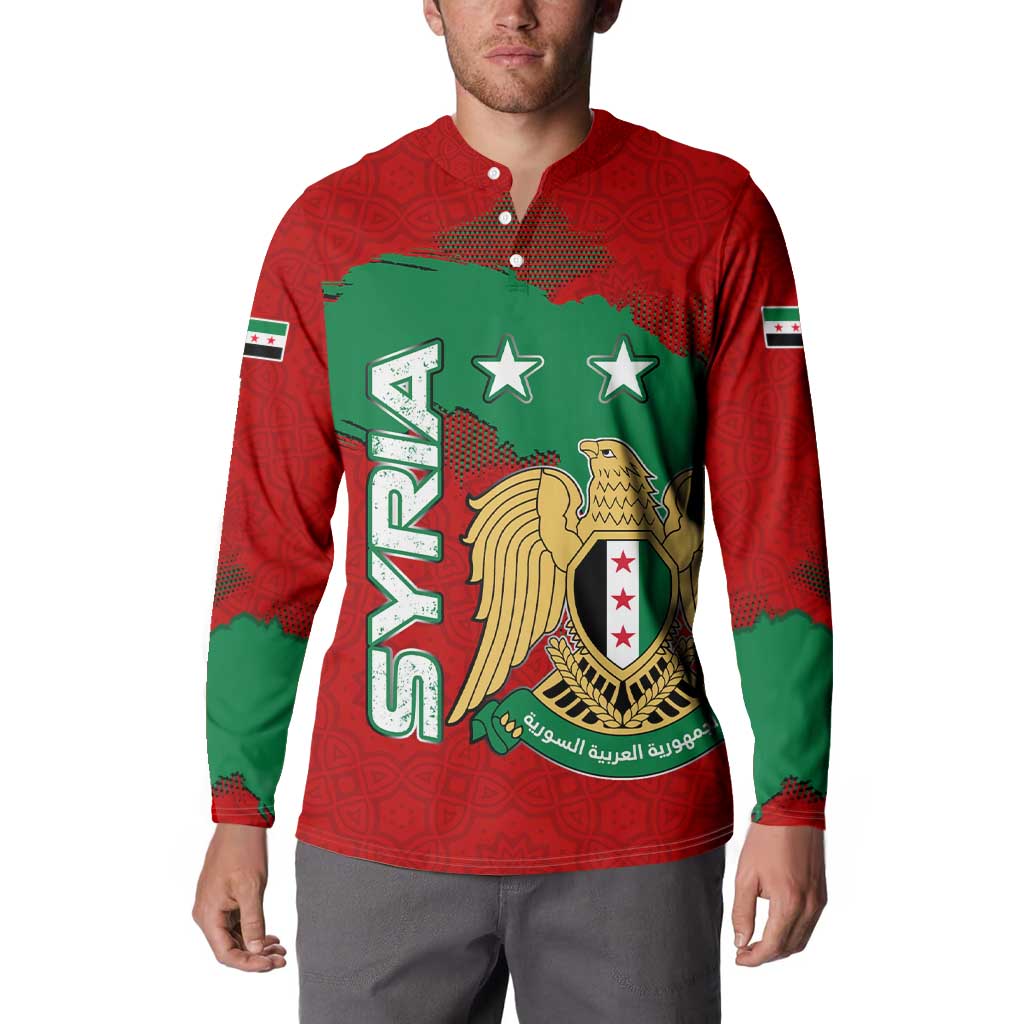 Syria National Emblem Button Sweatshirt with Map and Flag Pattern