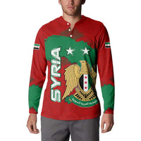 Syria National Emblem Button Sweatshirt with Map and Flag Pattern