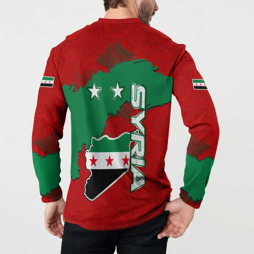Syria National Emblem Button Sweatshirt with Map and Flag Pattern