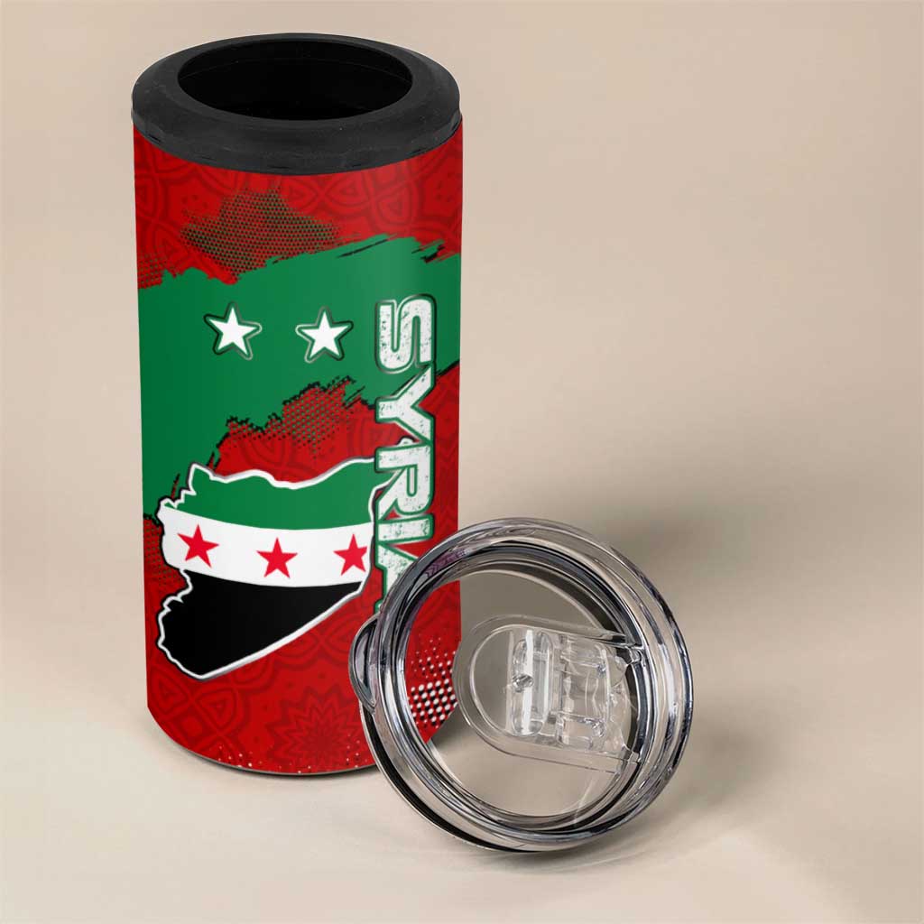 Syria National Emblem 4 in 1 Can Cooler Tumbler with Map and Flag Pattern