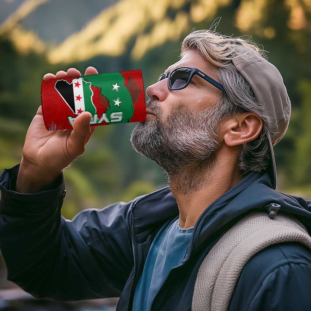 Syria National Emblem 4 in 1 Can Cooler Tumbler with Map and Flag Pattern