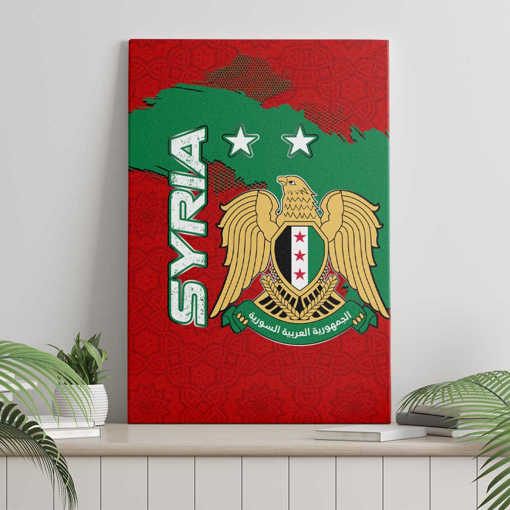 Syria National Emblem Canvas Wall Art with Map and Flag Pattern