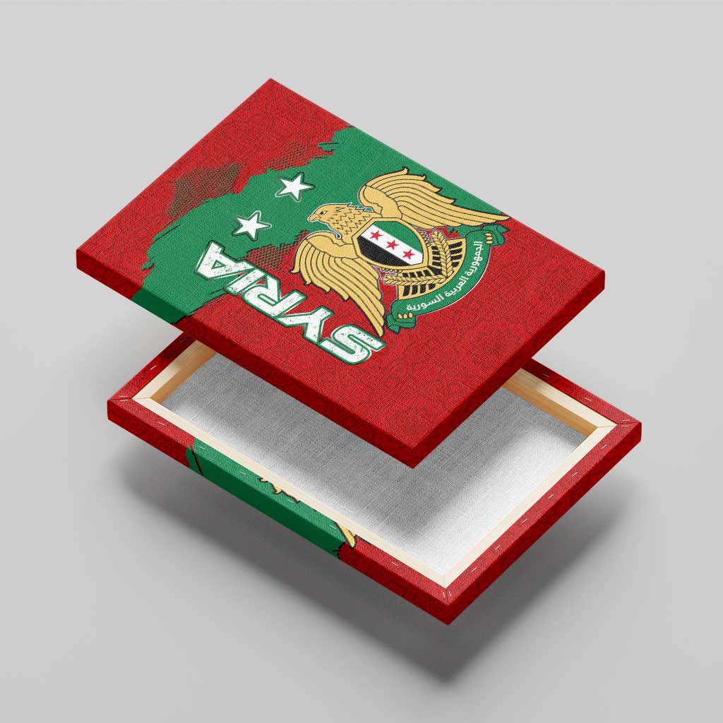 Syria National Emblem Canvas Wall Art with Map and Flag Pattern