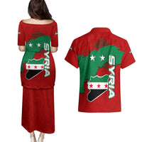 Syria National Emblem Couples Matching Puletasi and Hawaiian Shirt with Map and Flag Pattern