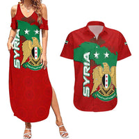 Syria National Emblem Couples Matching Summer Maxi Dress and Hawaiian Shirt with Map and Flag Pattern
