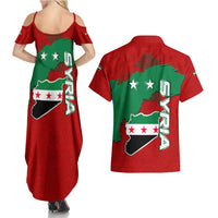 Syria National Emblem Couples Matching Summer Maxi Dress and Hawaiian Shirt with Map and Flag Pattern