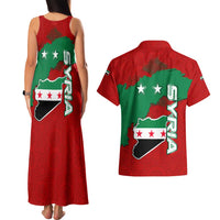 Syria National Emblem Couples Matching Tank Maxi Dress and Hawaiian Shirt with Map and Flag Pattern