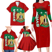 Syria National Emblem Family Matching Long Sleeve Bodycon Dress and Hawaiian Shirt with Map and Flag Pattern