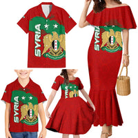 Syria National Emblem Family Matching Mermaid Dress and Hawaiian Shirt with Map and Flag Pattern