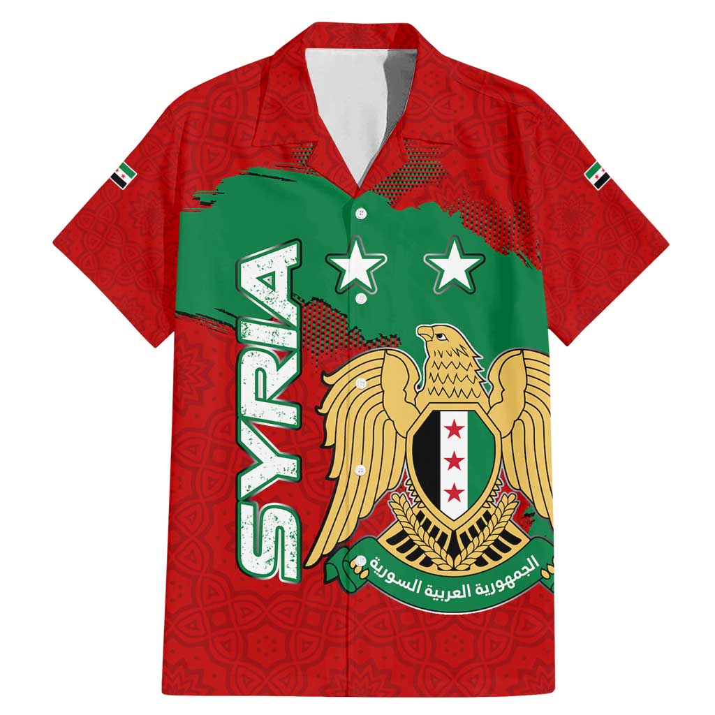 Syria National Emblem Family Matching Mermaid Dress and Hawaiian Shirt with Map and Flag Pattern