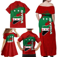 Syria National Emblem Family Matching Off Shoulder Maxi Dress and Hawaiian Shirt with Map and Flag Pattern
