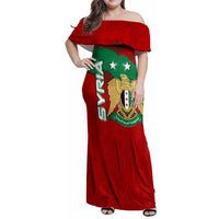 Syria National Emblem Family Matching Off Shoulder Maxi Dress and Hawaiian Shirt with Map and Flag Pattern