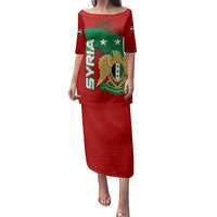 Syria National Emblem Family Matching Puletasi and Hawaiian Shirt with Map and Flag Pattern