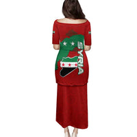Syria National Emblem Family Matching Puletasi and Hawaiian Shirt with Map and Flag Pattern