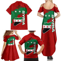 Syria National Emblem Family Matching Summer Maxi Dress and Hawaiian Shirt with Map and Flag Pattern