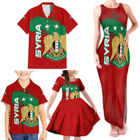 Syria National Emblem Family Matching Tank Maxi Dress and Hawaiian Shirt with Map and Flag Pattern