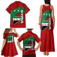 Syria National Emblem Family Matching Tank Maxi Dress and Hawaiian Shirt with Map and Flag Pattern