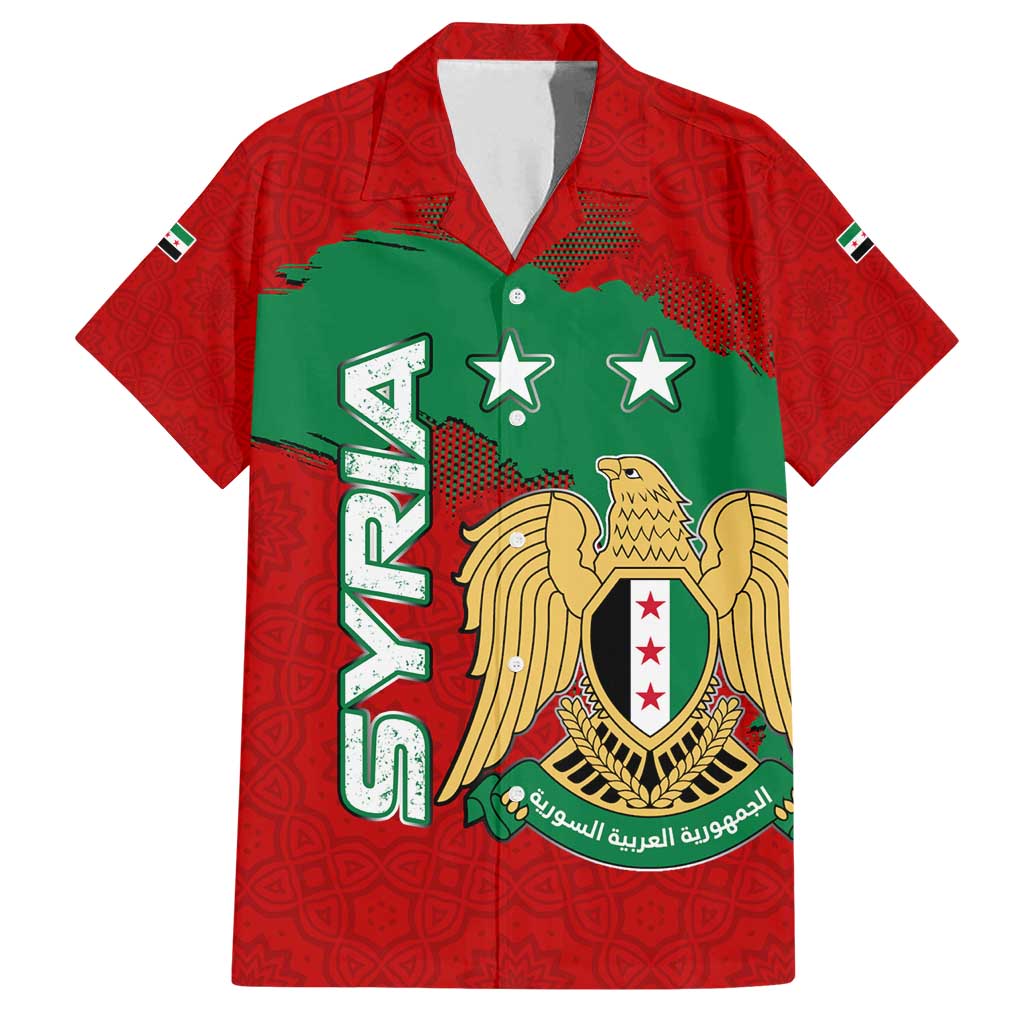 Syria National Emblem Family Matching Tank Maxi Dress and Hawaiian Shirt with Map and Flag Pattern