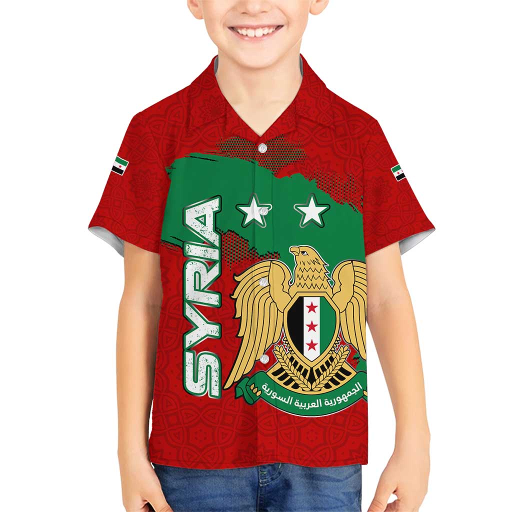 Syria National Emblem Family Matching Tank Maxi Dress and Hawaiian Shirt with Map and Flag Pattern