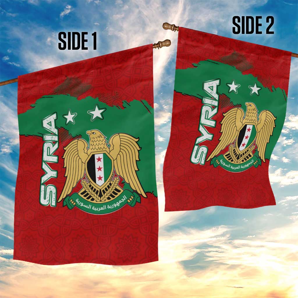 Syria National Emblem Garden Flag with Map and Flag Pattern