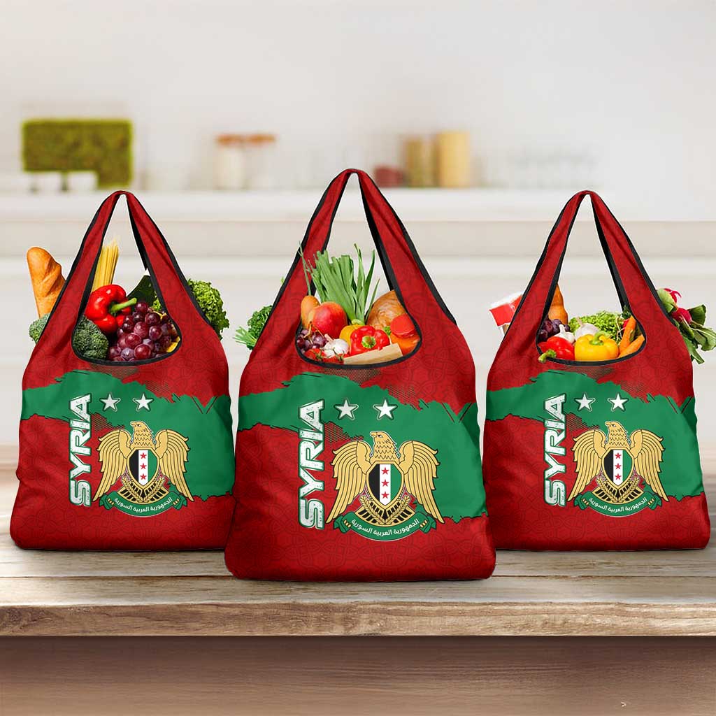 Syria National Emblem Grocery Bag with Map and Flag Pattern