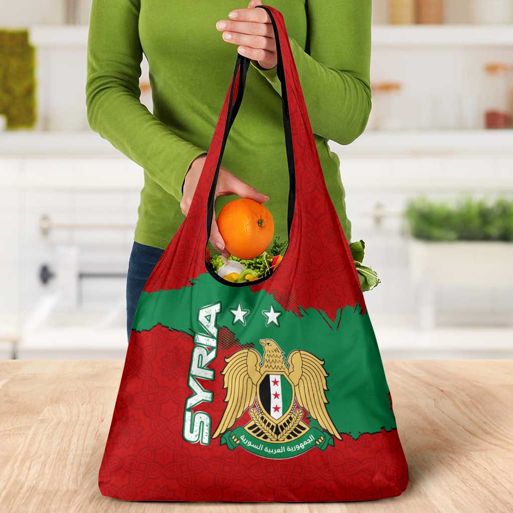 Syria National Emblem Grocery Bag with Map and Flag Pattern