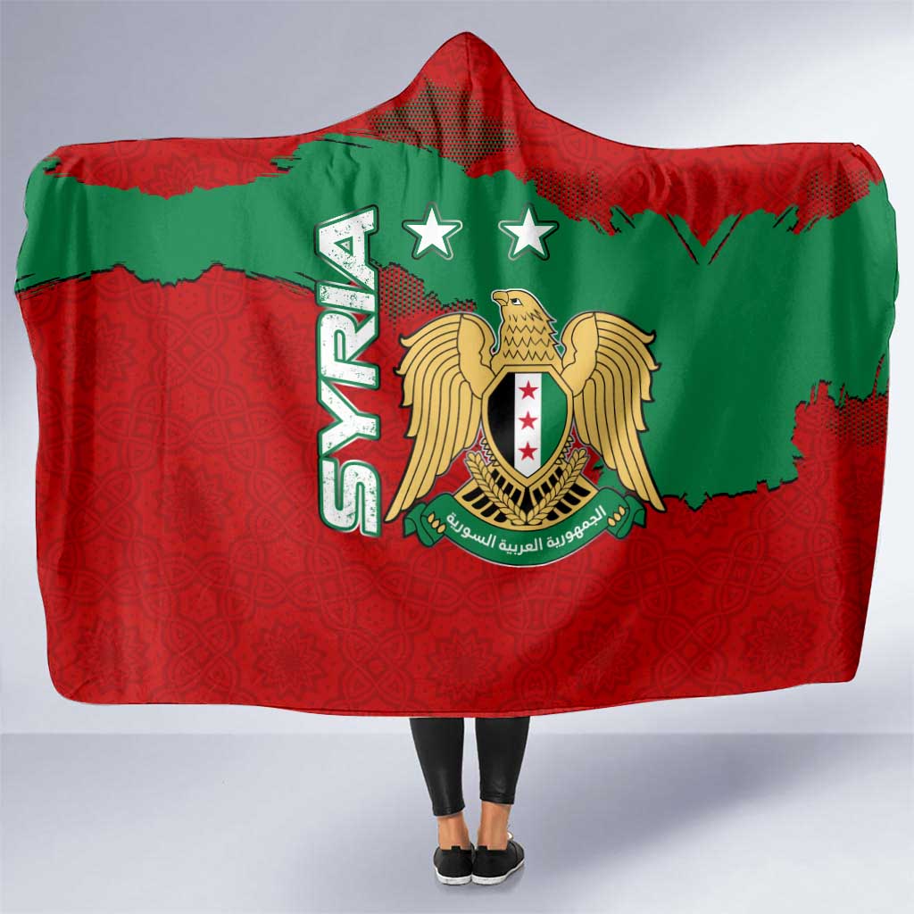 Syria National Emblem Hooded Blanket with Map and Flag Pattern