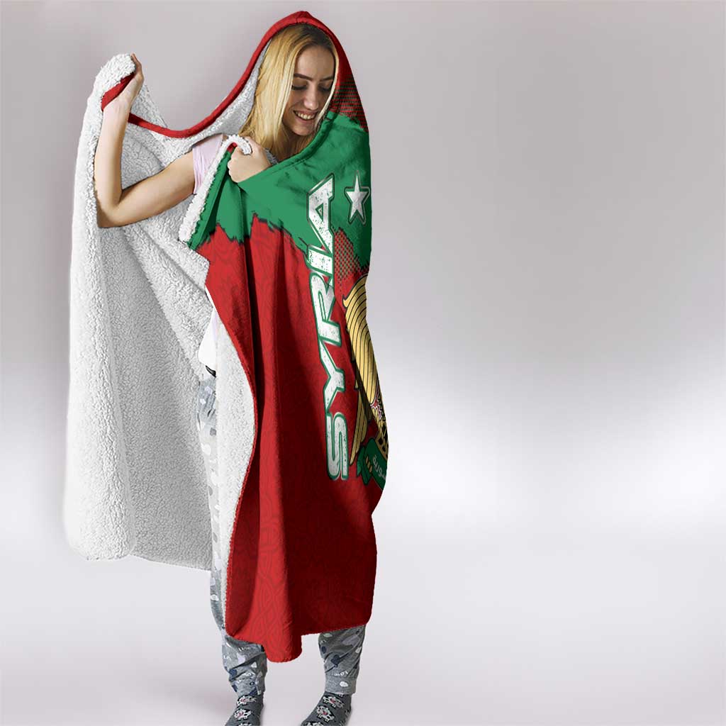 Syria National Emblem Hooded Blanket with Map and Flag Pattern