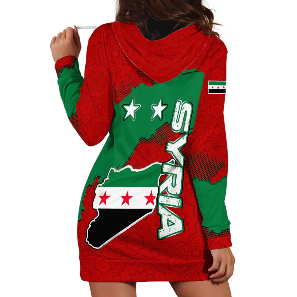 Syria National Emblem Hoodie Dress with Map and Flag Pattern