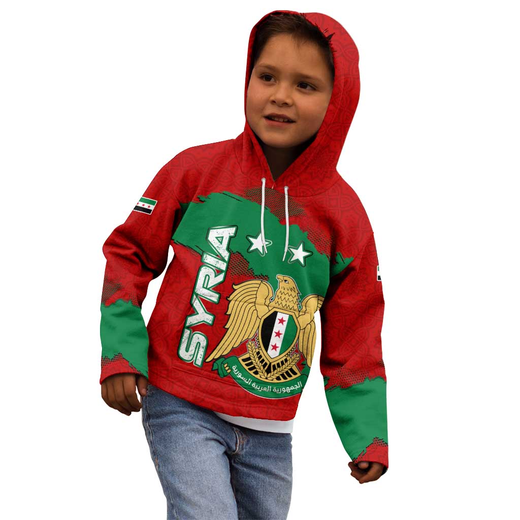 Syria National Emblem Kid Hoodie with Map and Flag Pattern